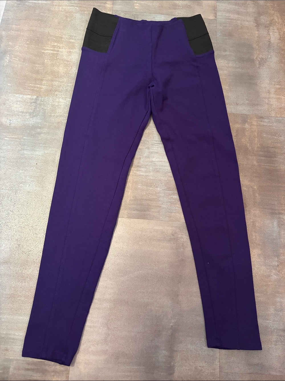 Women’s Love Tree Medium Purple Leggings with Black Waist Panels